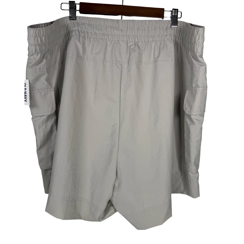 Old Navy Mens XXL Light Gray Nylon Cargo‎ Shorts Elastic Waist Bungee
